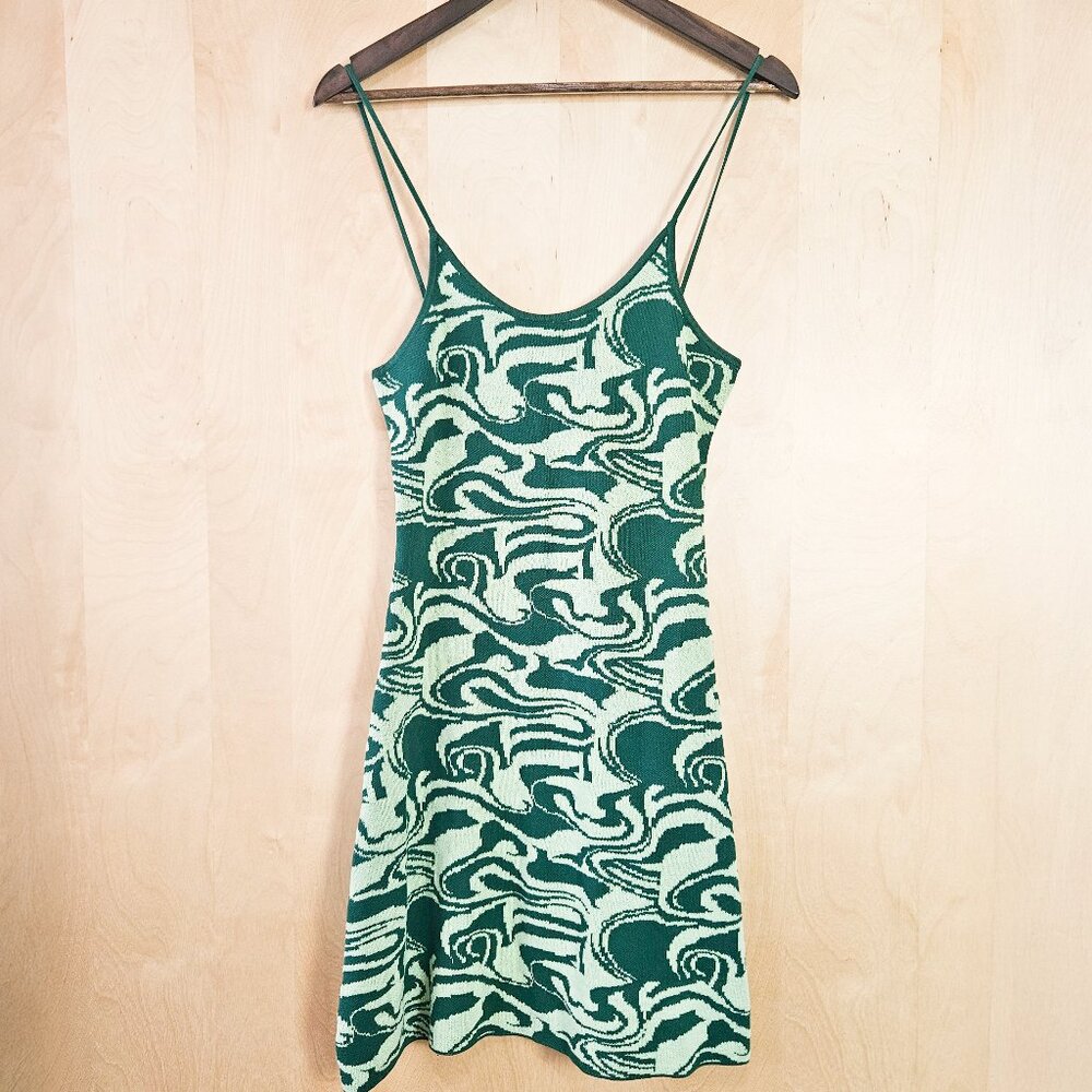 Cider green water ripple mini knit dress NWT